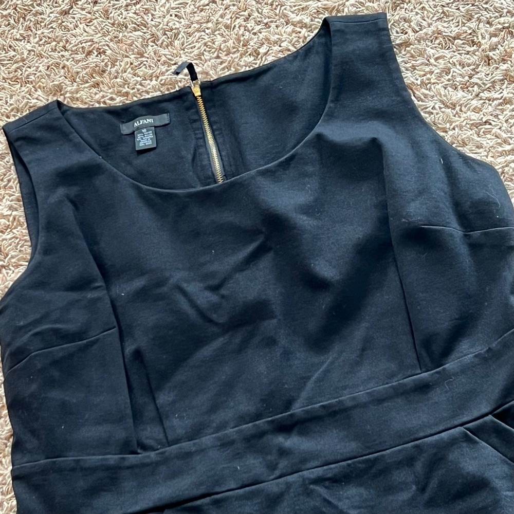Alfani Womens Black Sleeveless Sheath Dress Gold Back Zip Pockets Size 16